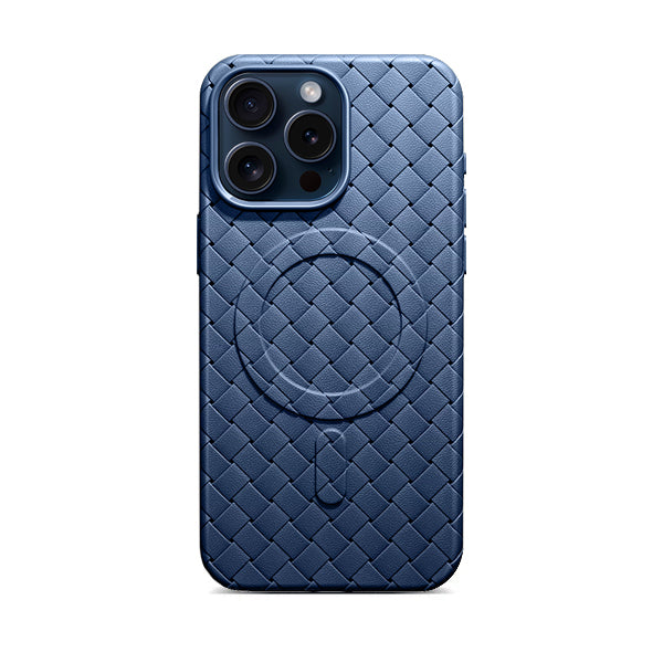 Navy Blue | iPhone Leather Woven Magsafe Case