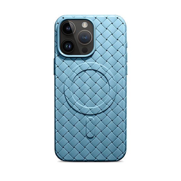 Peak Blue | iPhone Leather Woven Magsafe Case