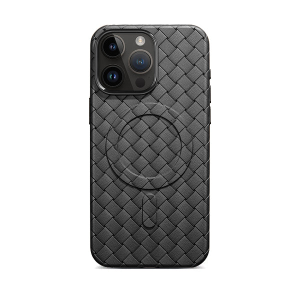 Deep Space Black | iPhone Leather Woven Magsafe Case