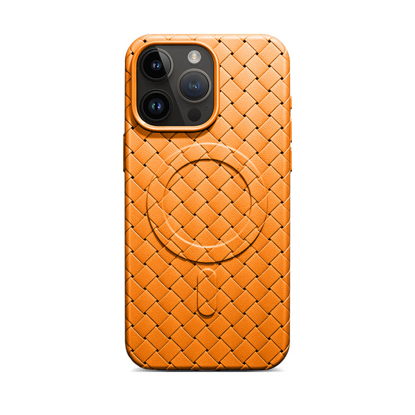 Kumquat Orange | iPhone Leather Woven Magsafe Case