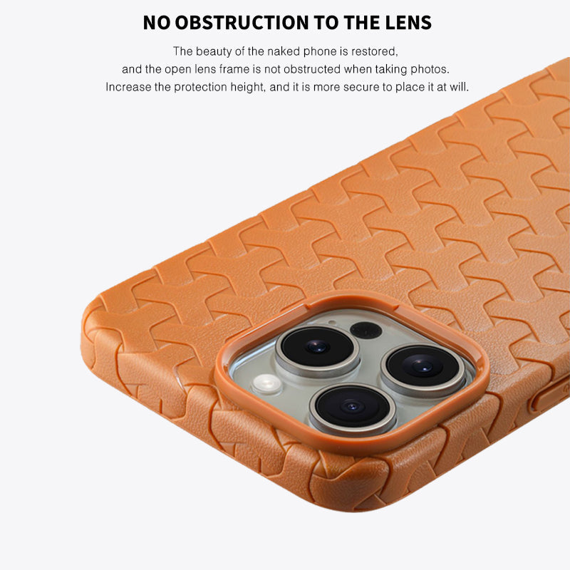 Orange | iPhone Y-Shaped Leather Woven Case